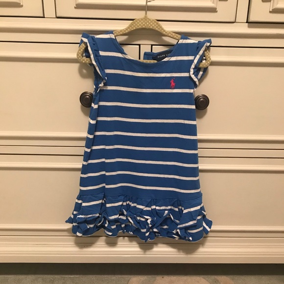RALPH LAUREN BLUE/WHITE STRIPED DRESS 24 MONTHS - Picture 1 of 4